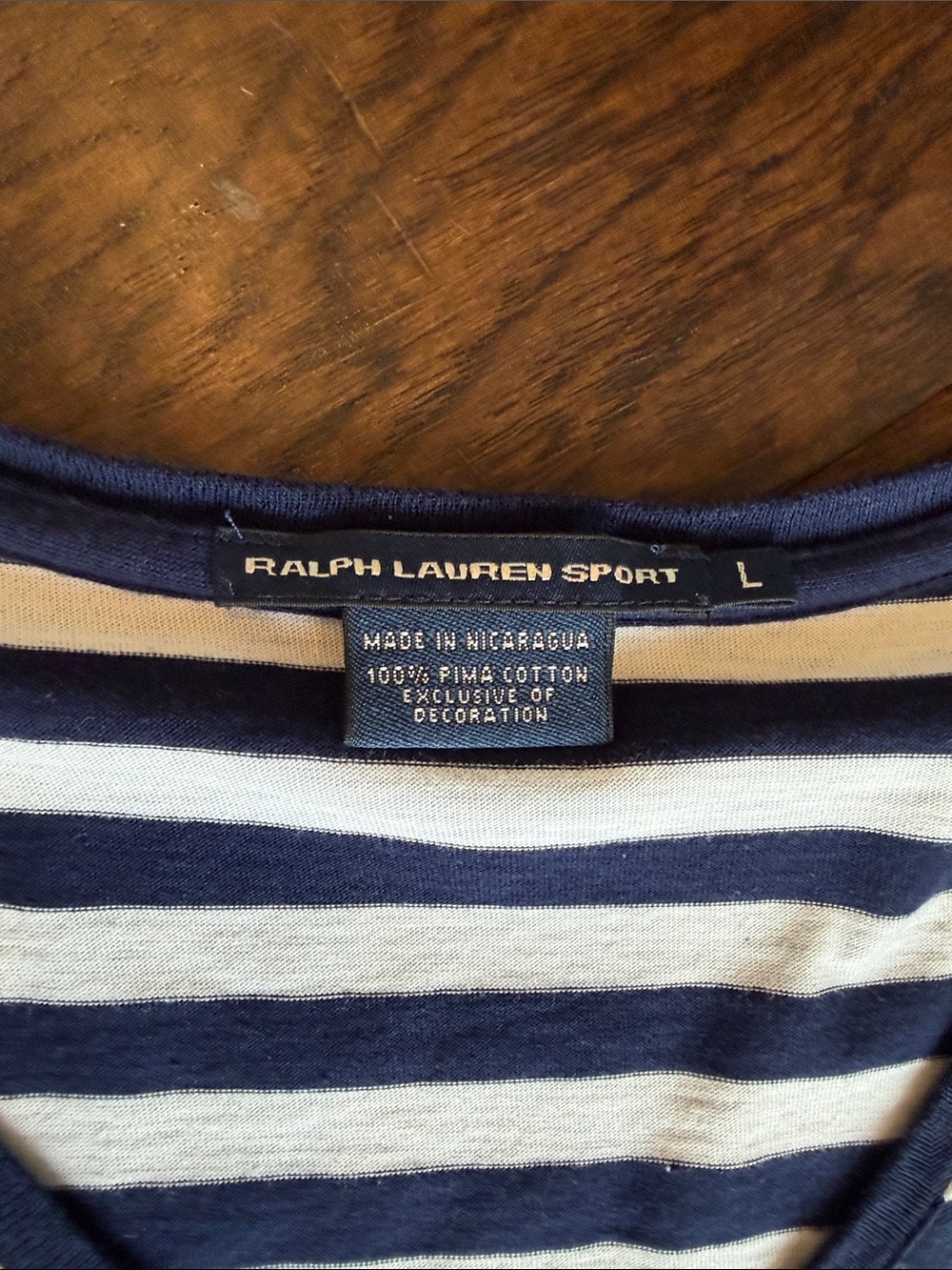 Ralph Lauren Sport Navy and White Striped V-Neck Tee - Picture 3 of 4
